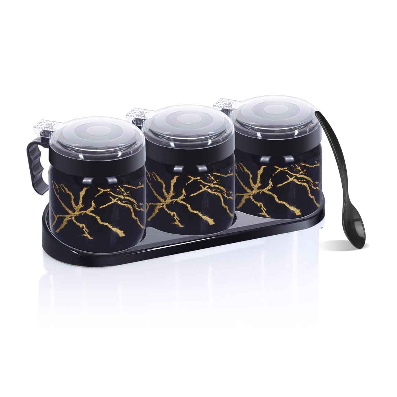 3 Piece With Stand Colored Spice Jar Set