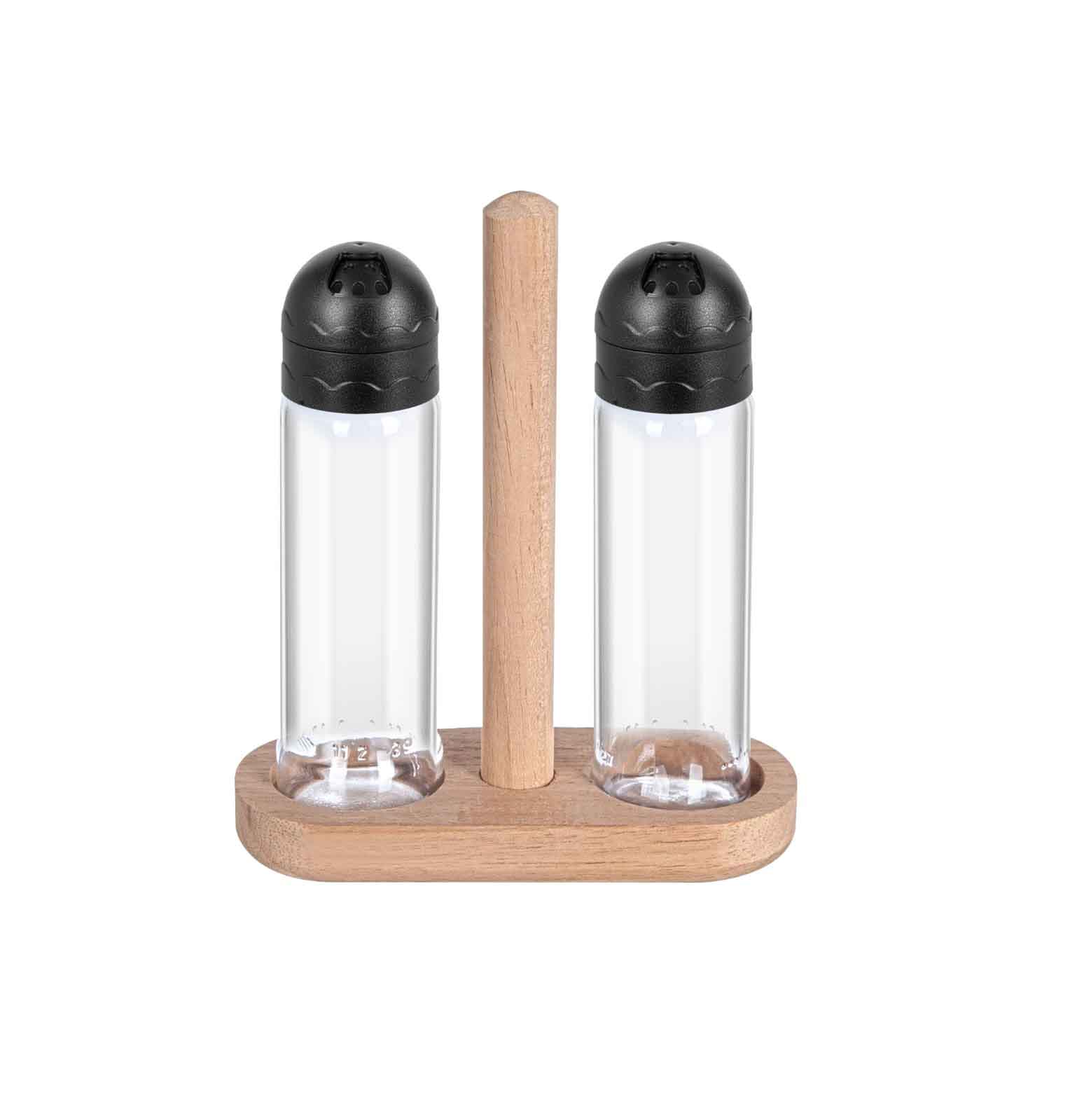2 Piece Wooden With Stand Straight Salt Shaker Set