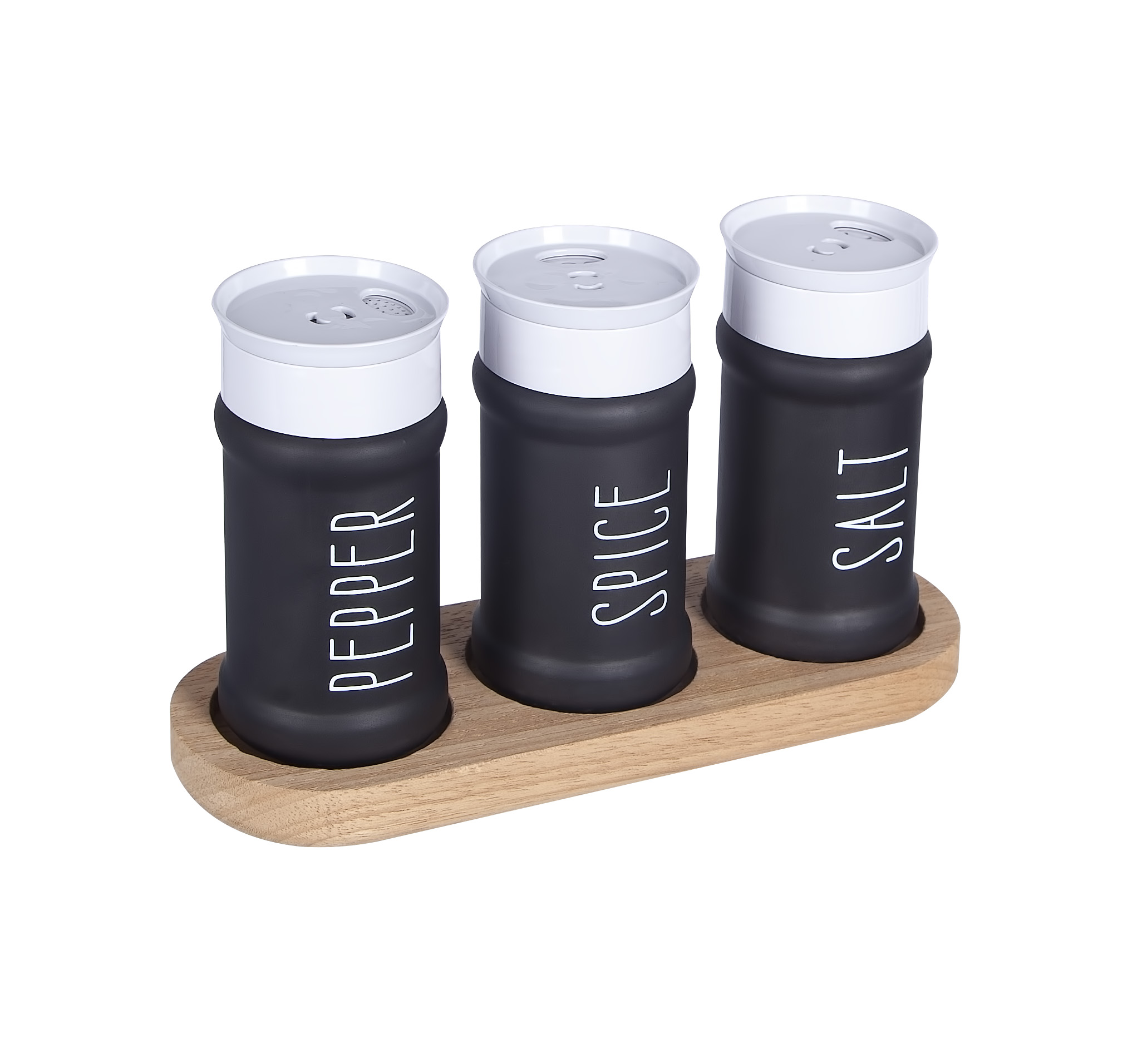 3-Piece Coated Spice Jar Set with Wooden Stand