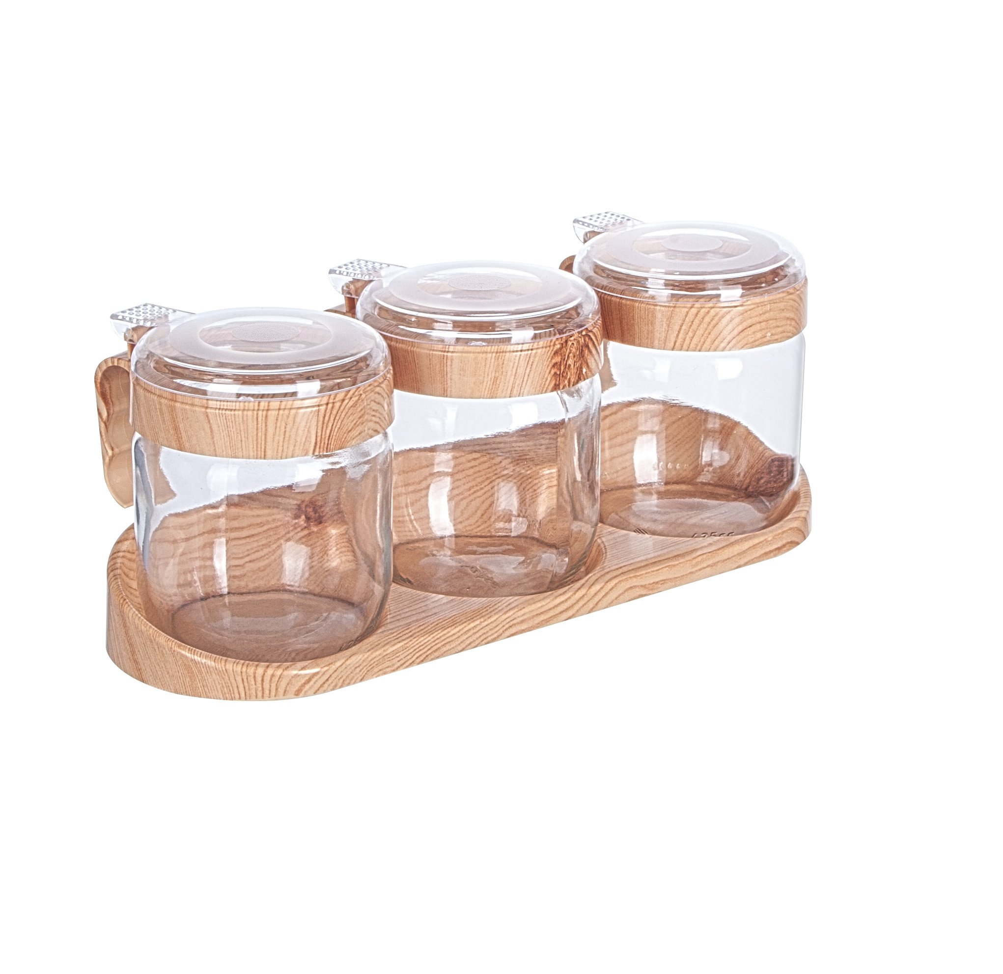 3-Piece Wooden-Design Spice Jar Set with Stand