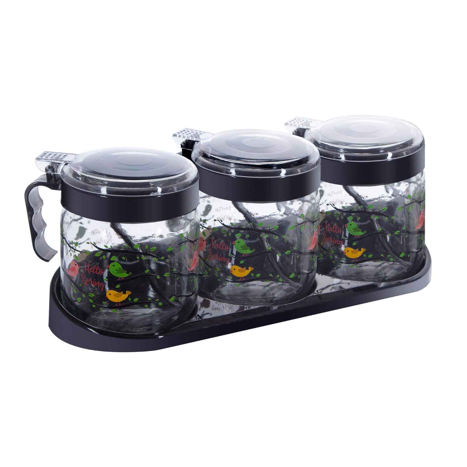 3-Piece Decorated Spice Jar Set with Stand