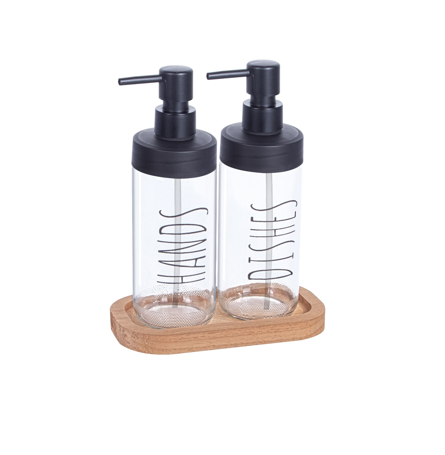 Wooden With Stand 2 Pieces Straight Soap Dispenser