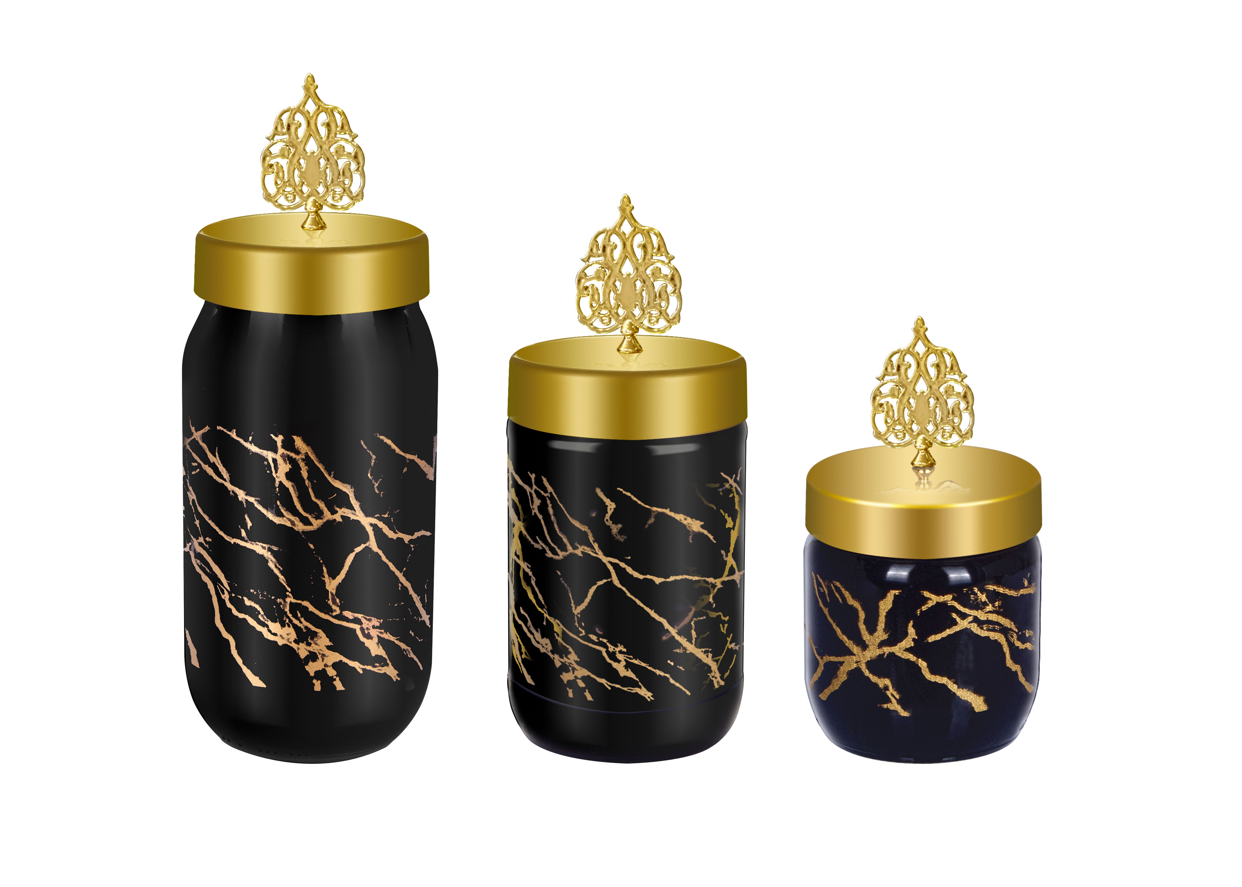 Triple Marble Jar Set with Ottoman-Style Lids