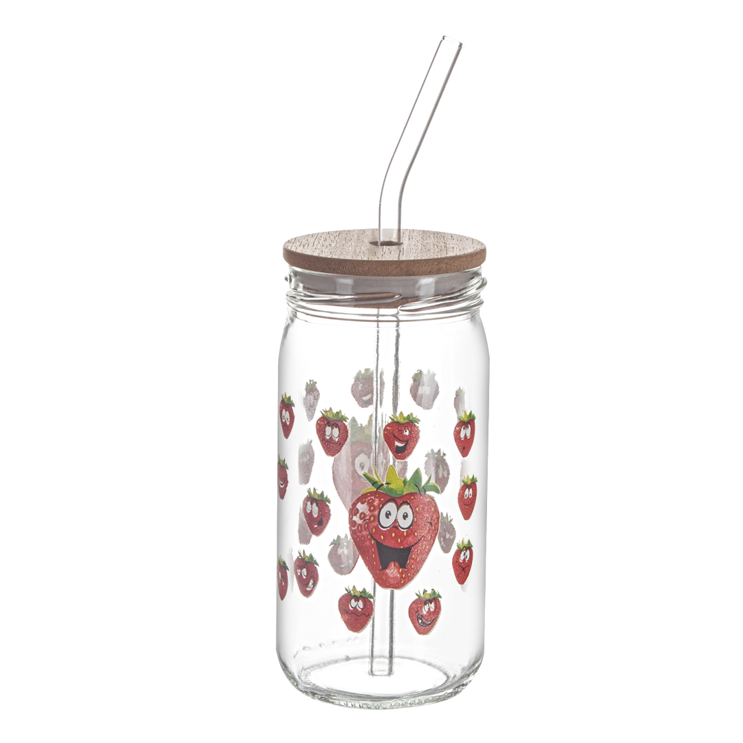Vacuum Bamboo Lidded Glass Straw Cup