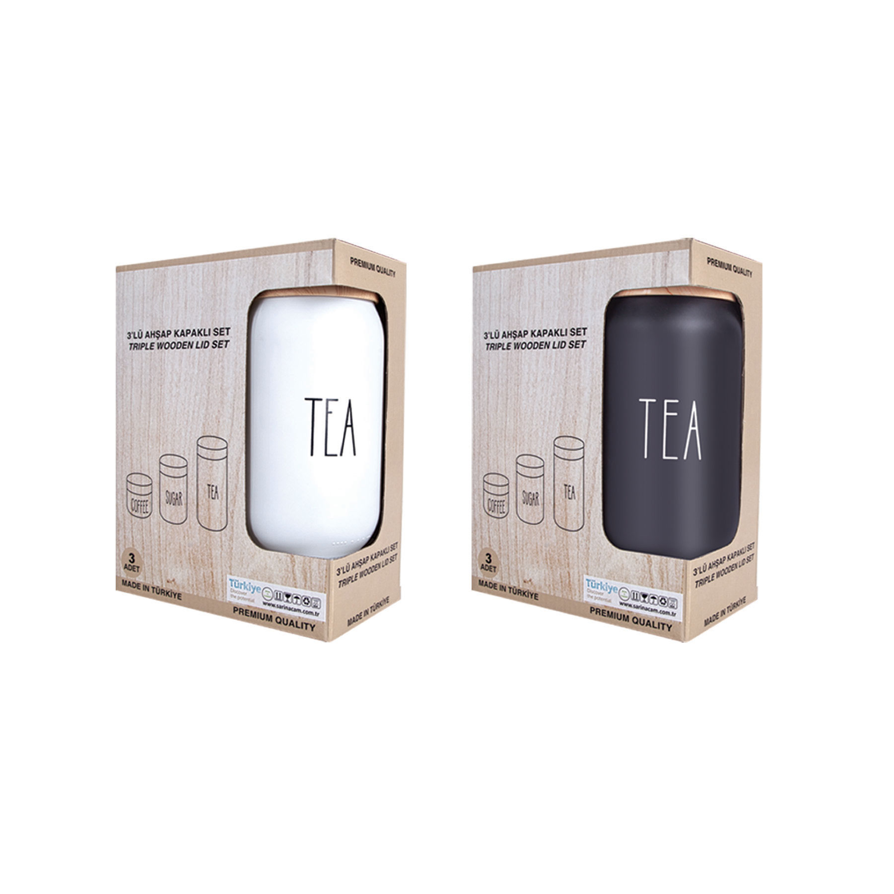 Black Triple Wooden Lid Set