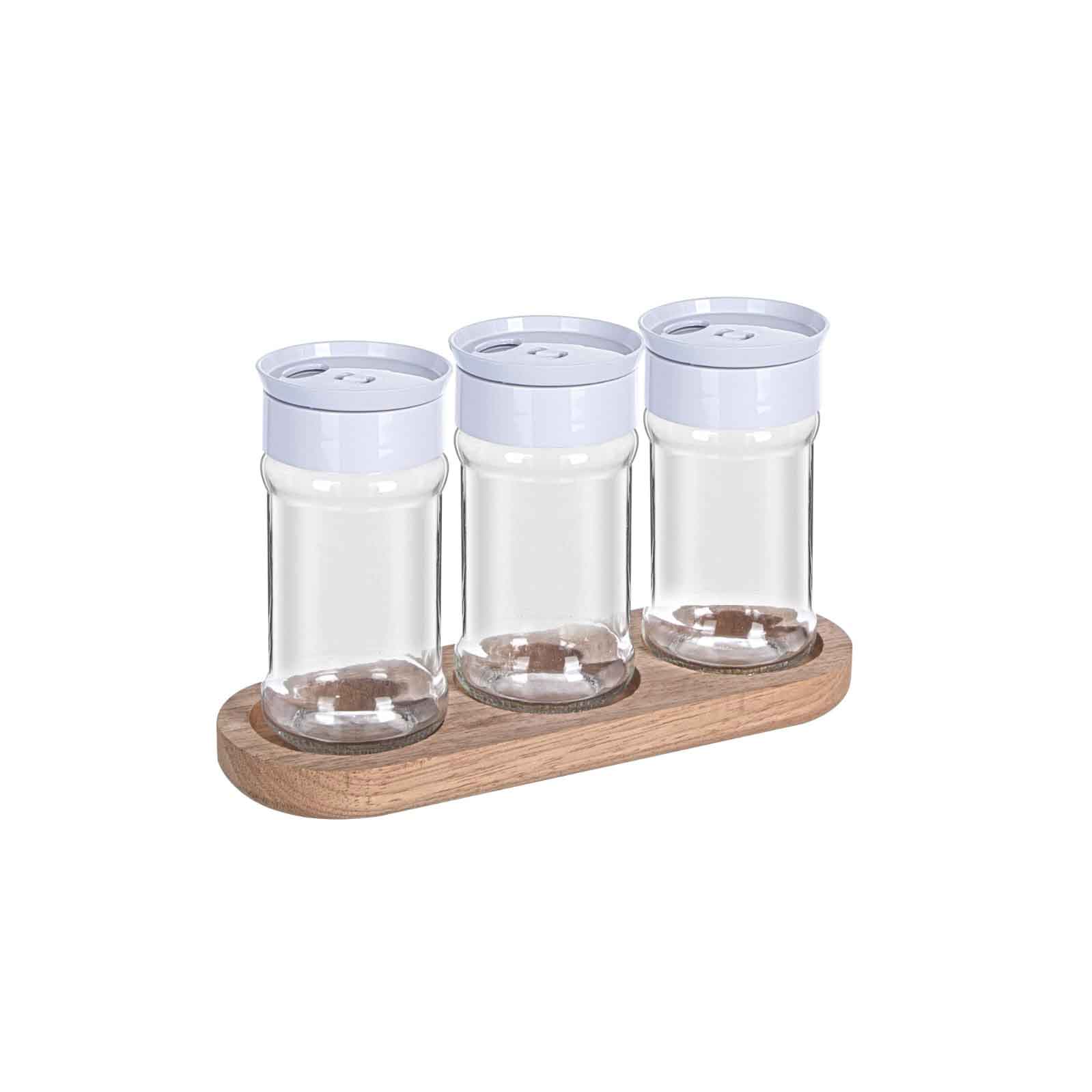 3-Piece Coated Spice Jar Set with Wooden Stand