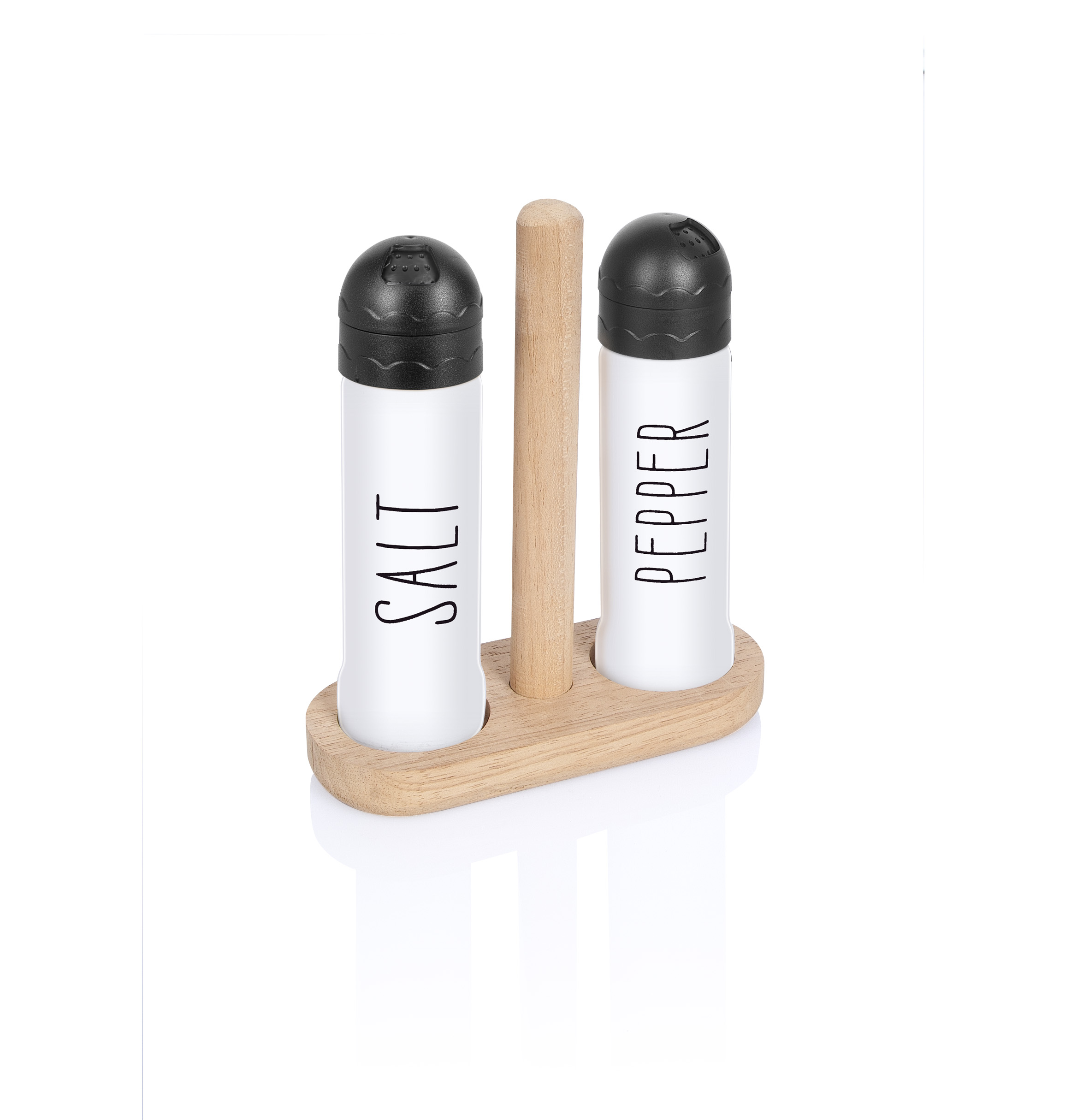 2-Piece Coated Salt Shaker Set with Wooden Stand