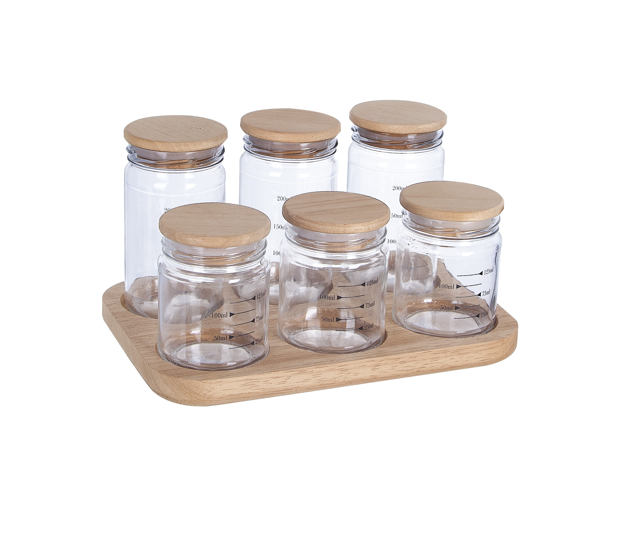 Wooden With Stand 6 Piece Spice Jar Set