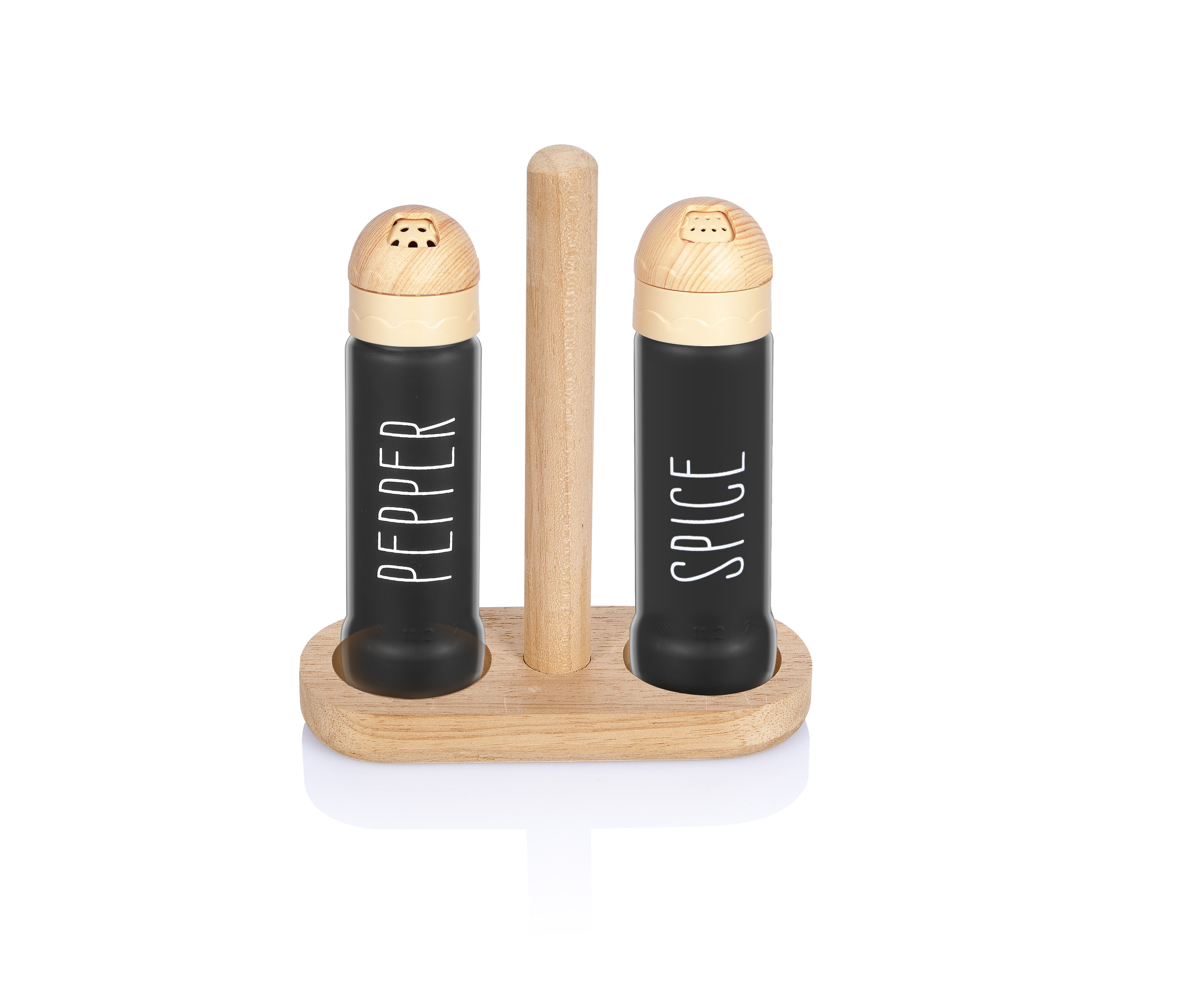 2-Piece Coated Salt Shaker Set with Wooden Stand